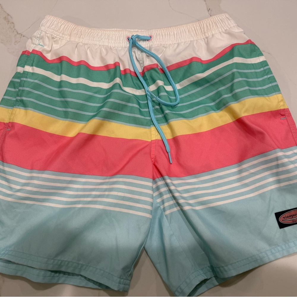 Vineyard Vines Men's Striped Swim Shorts - Pink, Green, Yellow, Blue